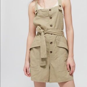 uo boho linen button-front shortall overall